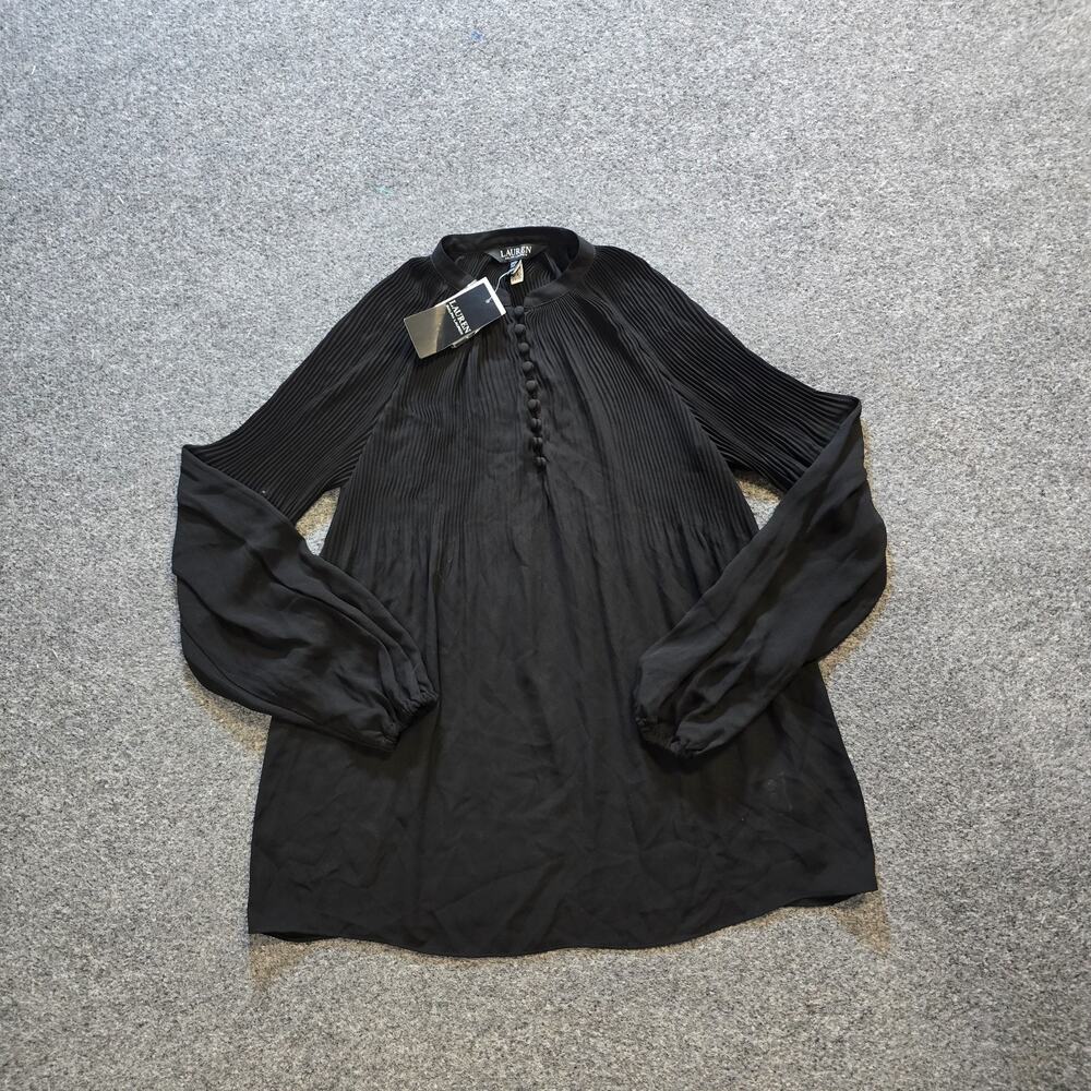 Lauren Ralph Lauren Top Womens Size XXS Black Pleated Buttons Capsule Casual